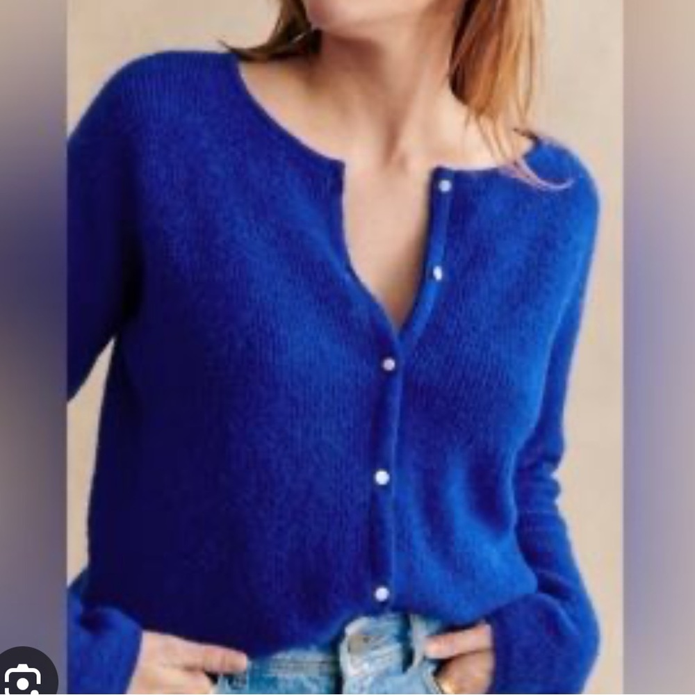 Sezane Royal Blue Button-Front Knit Cardigan